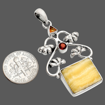 Natural Honey Aragonite, Smoky Quartz & Garnet Pendant P-1294 SDP149475
