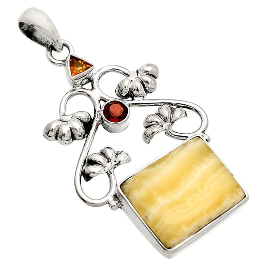 Natural Honey Aragonite, Smoky Quartz & Garnet Pendant P-1294 SDP149475