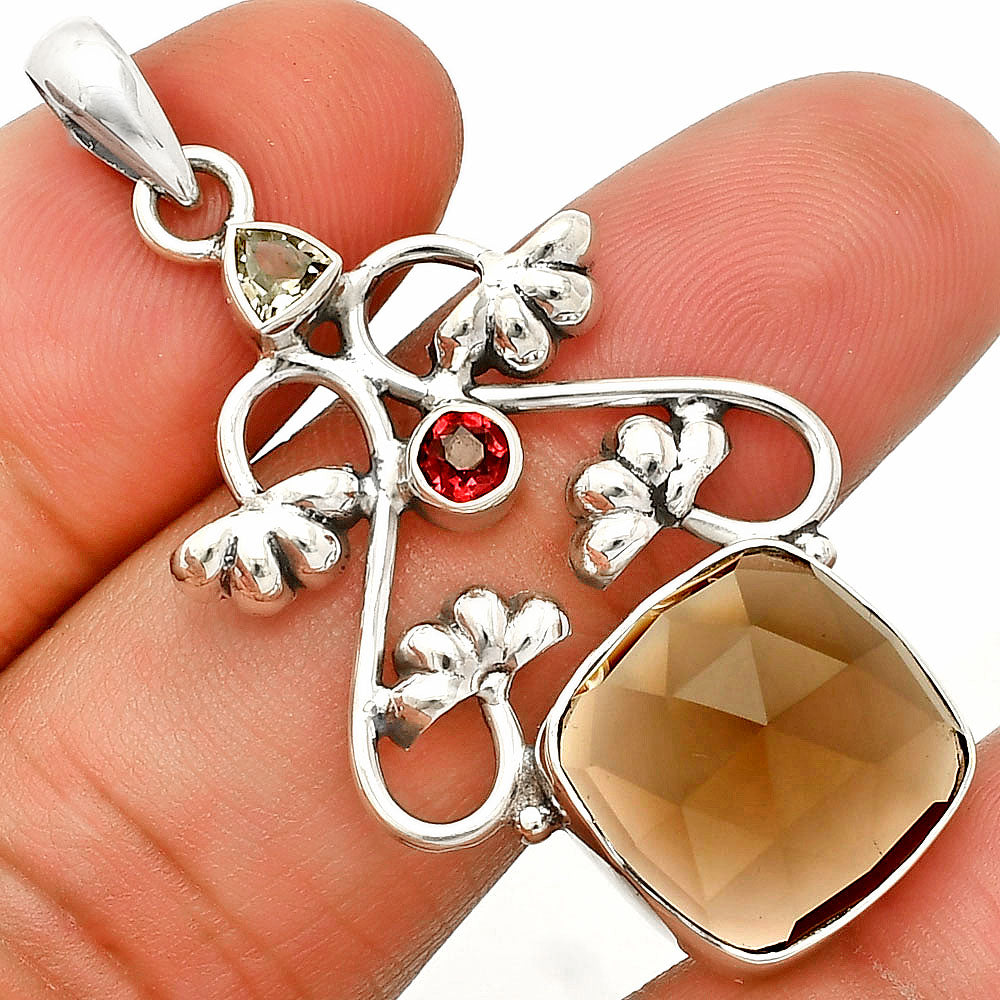 Smoky Quartz, White Quartz & Garnet Pendant P-1294 SDP149479