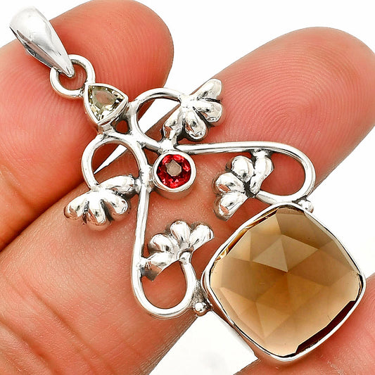 Smoky Quartz, White Quartz & Garnet Pendant P-1294 SDP149479