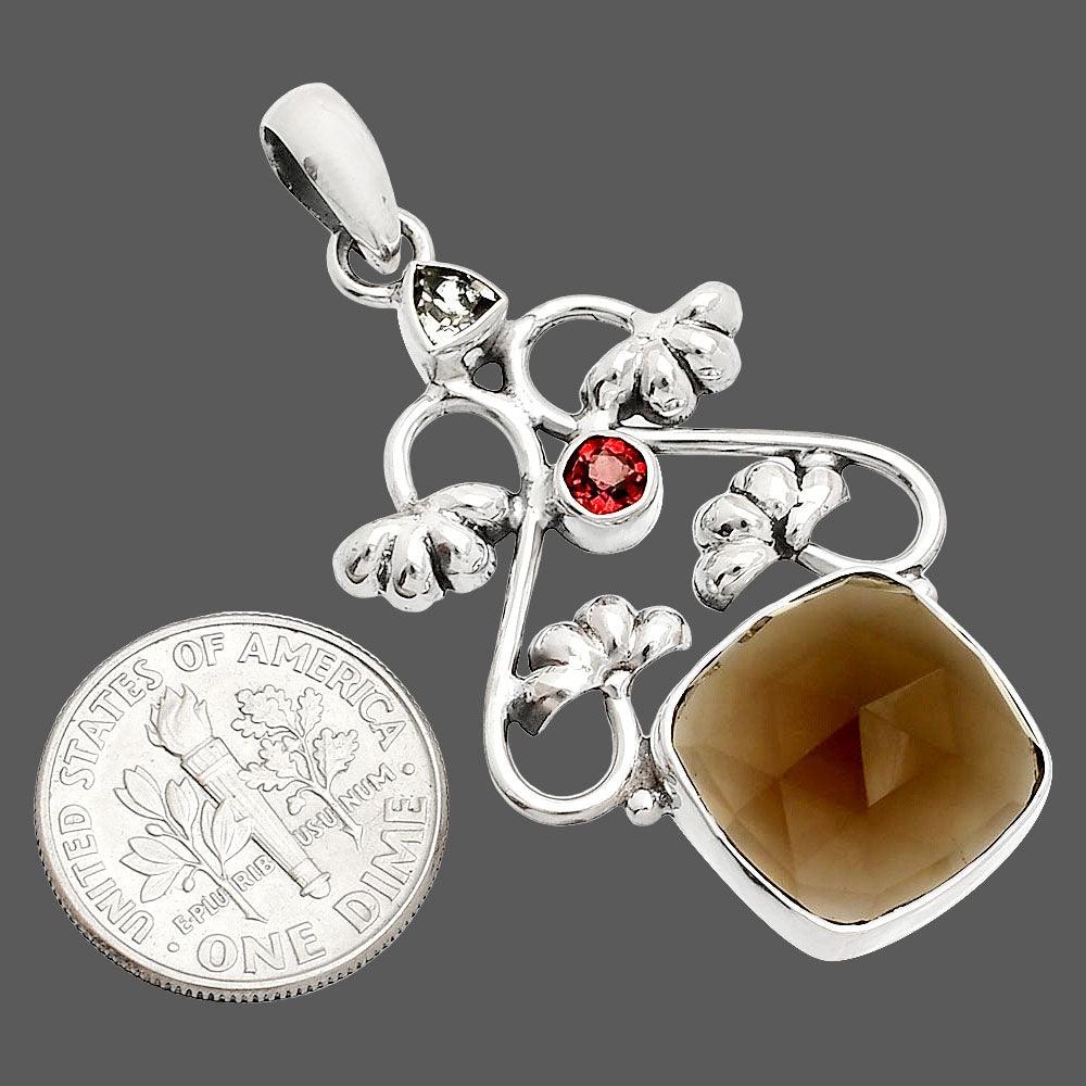 Smoky Quartz, White Quartz & Garnet Pendant P-1294 SDP149479