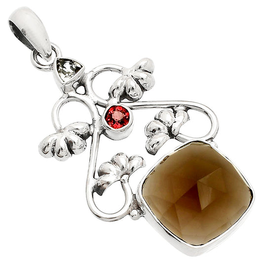 Smoky Quartz, White Quartz & Garnet Pendant P-1294 SDP149479