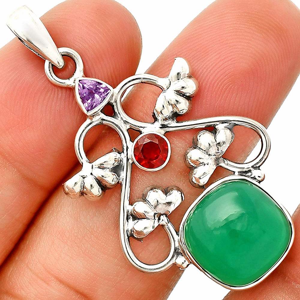 Natural Green Onyx, Amethyst & Garnet Pendant P-1294 SDP149481