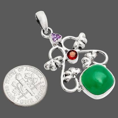 Natural Green Onyx, Amethyst & Garnet Pendant P-1294 SDP149481