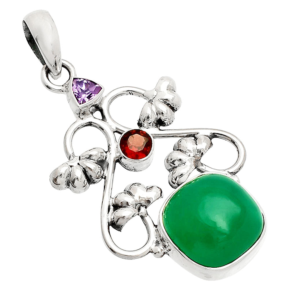 Natural Green Onyx, Amethyst & Garnet Pendant P-1294 SDP149481