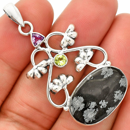 Snow Flake Obsidian, Amethyst & Peridot Pendant P-1294 SDP149501