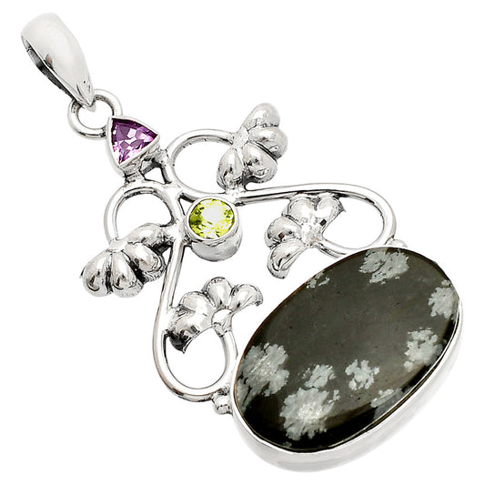 Snow Flake Obsidian, Amethyst & Peridot Pendant P-1294 SDP149501