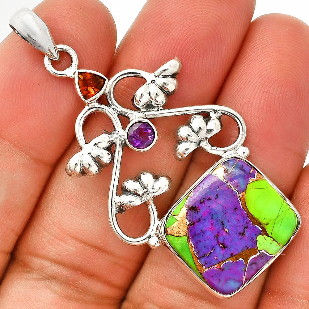Multi Copper Turquoise, Mandarin Citrine & Amethyst Pendant P-1294 SDP149503
