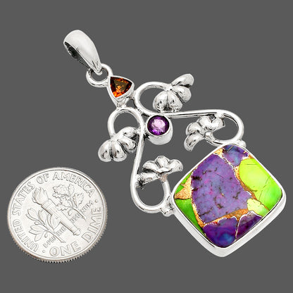 Multi Copper Turquoise, Mandarin Citrine & Amethyst Pendant P-1294 SDP149503