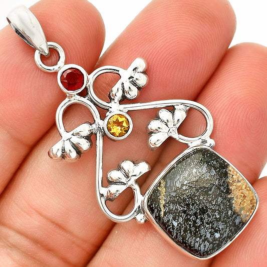 Palm Root Fossil Agate, Garnet & Citrine Pendant P-1294 SDP149505