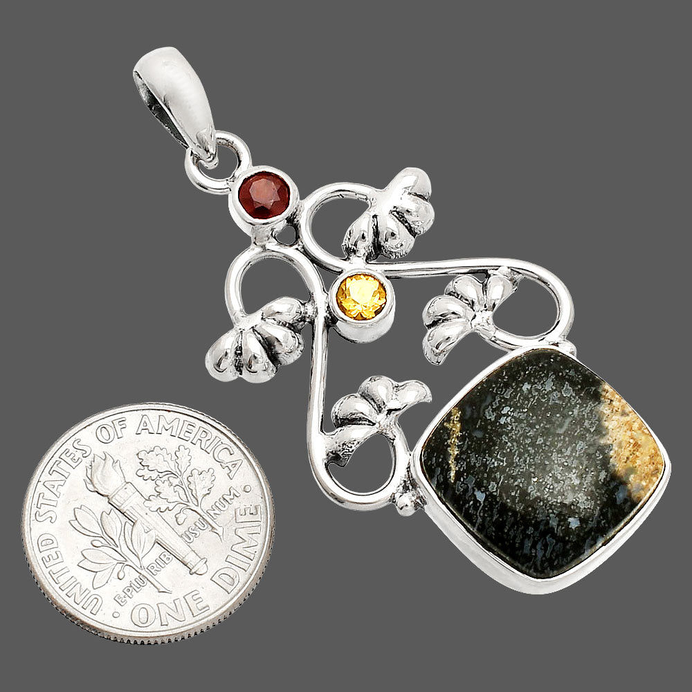 Palm Root Fossil Agate, Garnet & Citrine Pendant P-1294 SDP149505