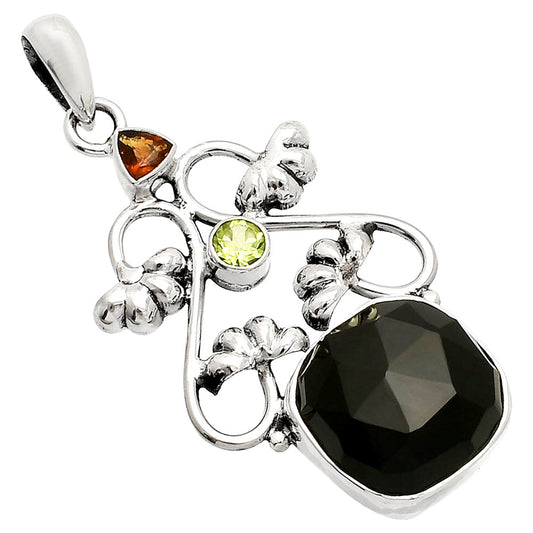 Natural Black Onyx, Mandarin Citrine & Peridot Pendant P-1294 SDP149506