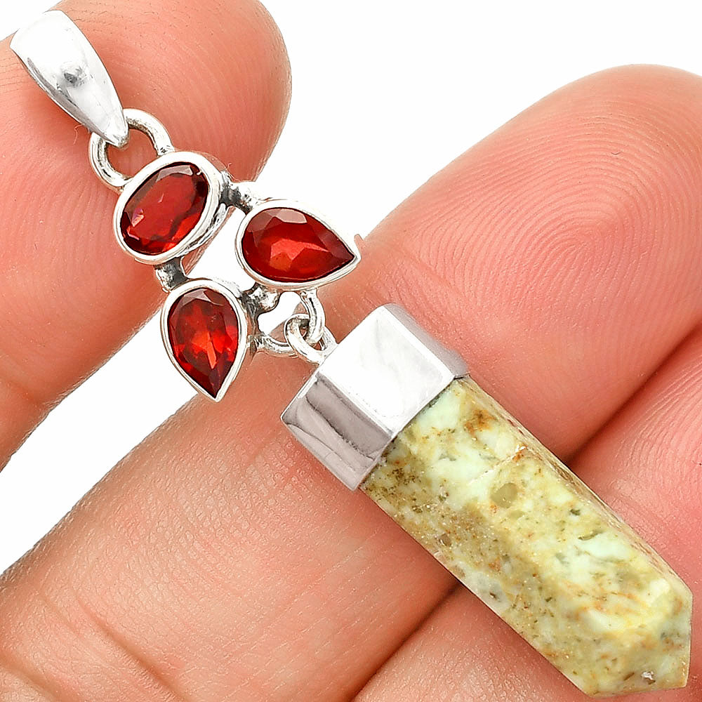 Authentic White Buffalo Turquoise Nevada, Garnet Point Pendant P-1307 SDP149572