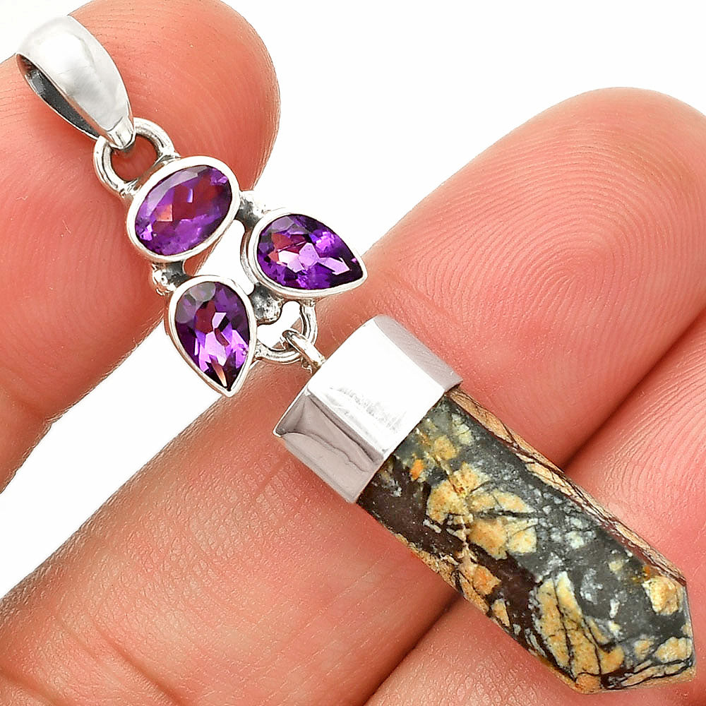 Authentic White Buffalo Turquoise & Amethyst Point Pendant P-1307 SDP149577