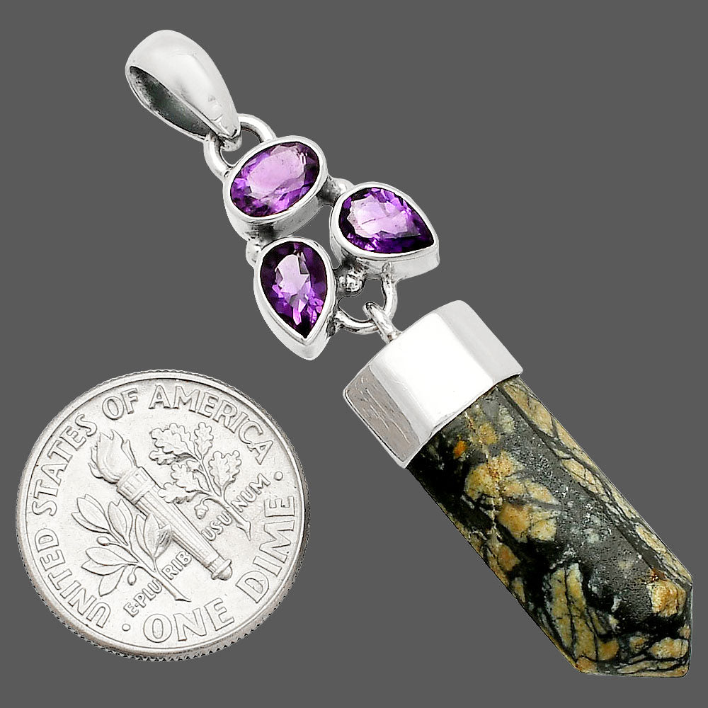 Authentic White Buffalo Turquoise & Amethyst Point Pendant P-1307 SDP149577