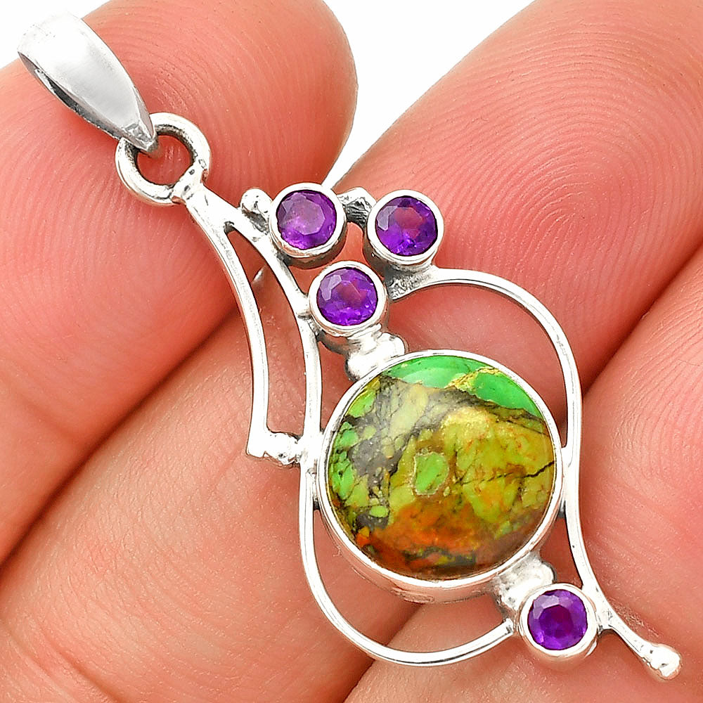 Green Matrix Turquoise & Garnet Pendant P-1037 SDP149598