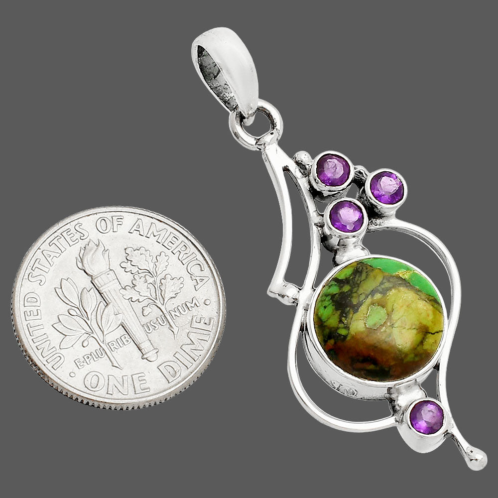 Green Matrix Turquoise & Garnet Pendant P-1037 SDP149598