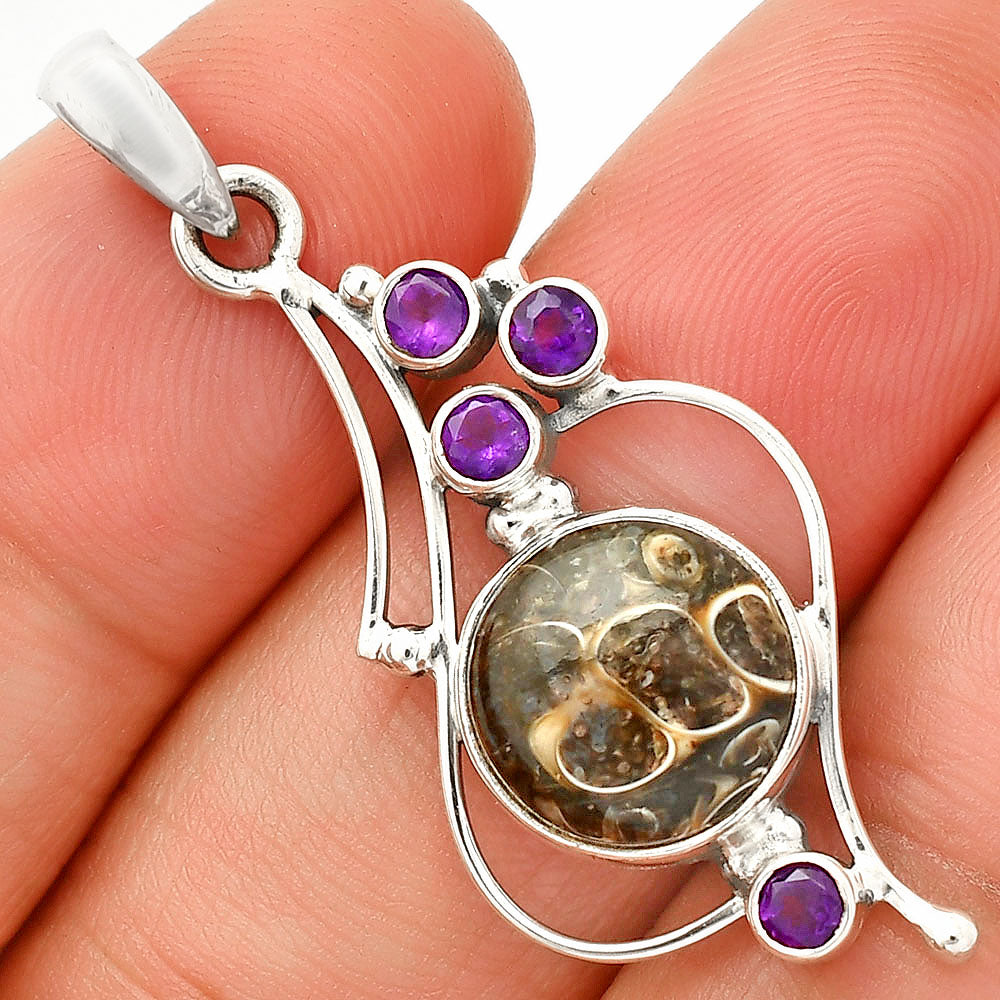 Turtella Jasper - USA & Amethyst Pendant P-1037 SDP149613