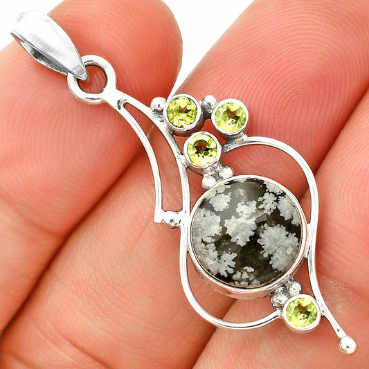 Natural Snow Flake Obsidian & Peridot Pendant P-1037 SDP149635