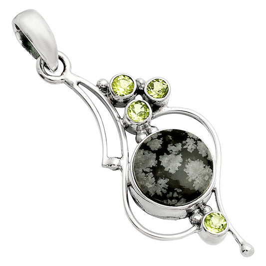 Natural Snow Flake Obsidian & Peridot Pendant P-1037 SDP149635