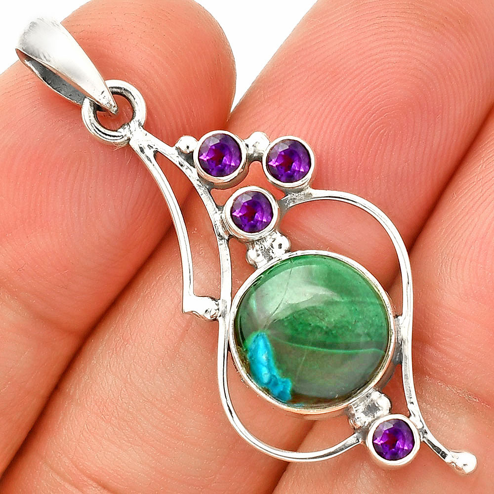 Azurite In Malachite & Amethyst Pendant P-1037 SDP149638
