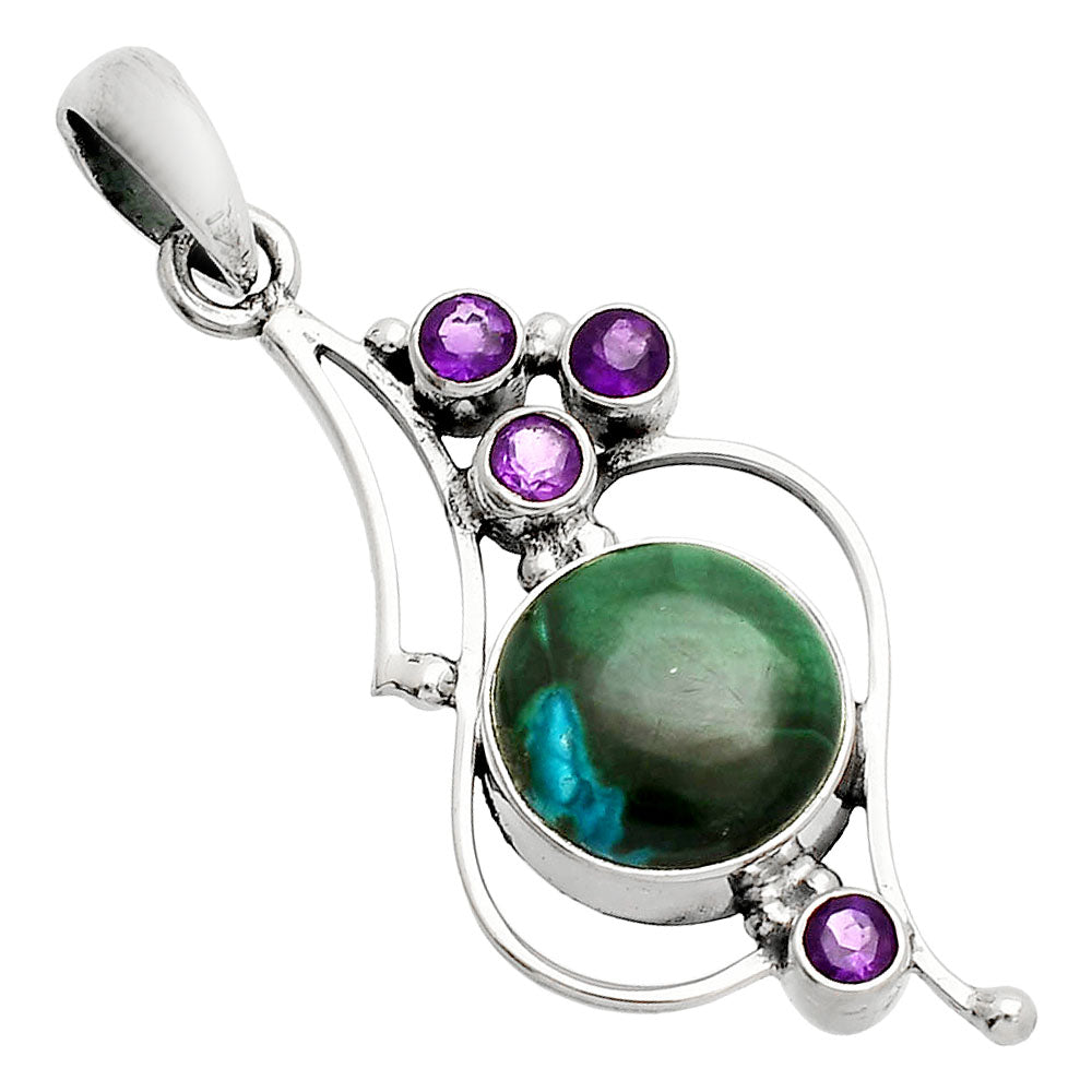 Azurite In Malachite & Amethyst Pendant P-1037 SDP149638