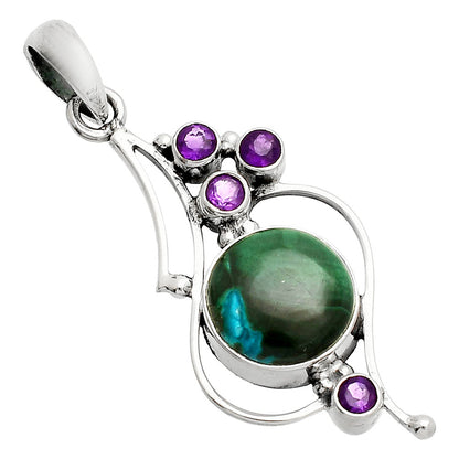 Azurite In Malachite & Amethyst Pendant P-1037 SDP149638