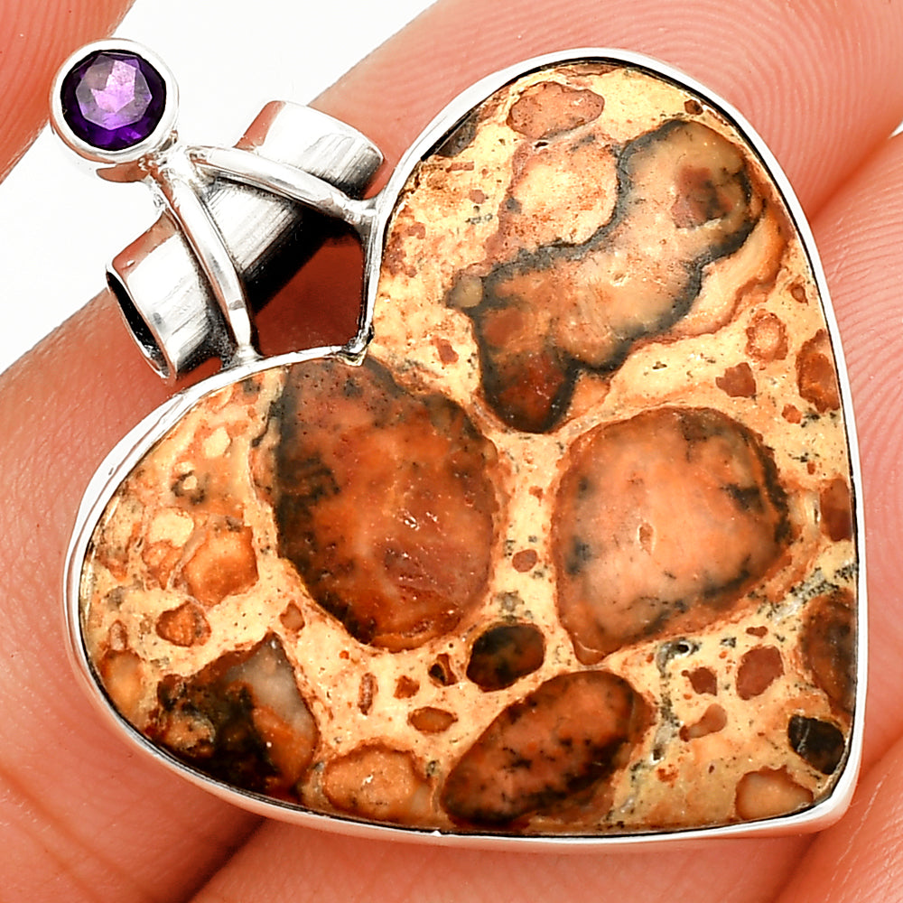 Heart - Leopardite Jasper & Amethyst Pendant P-1159 SDP149650