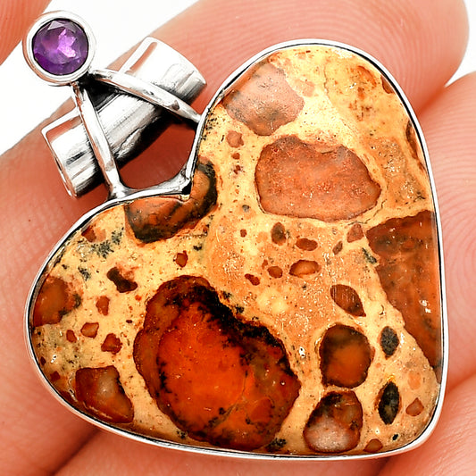 Heart - Leopardite Jasper & Amethyst Pendant P-1159 SDP149654