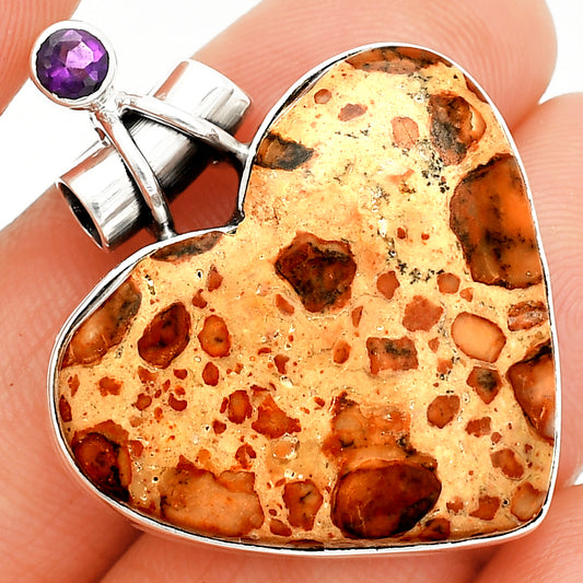 Heart - Leopardite Jasper & Amethyst Pendant P-1159 SDP149665