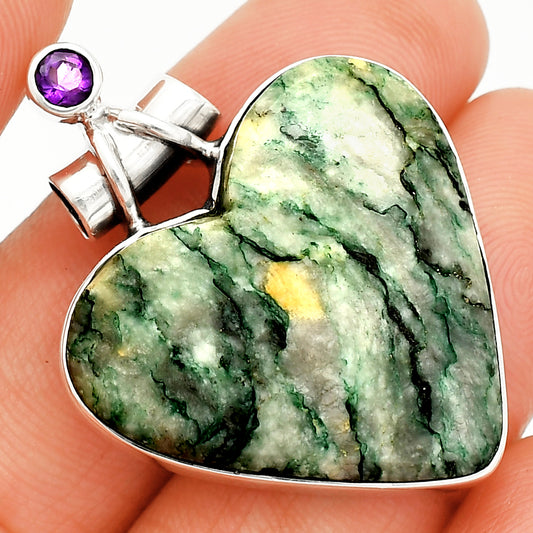 Heart - Green Mariposite & Amethyst Pendant P-1159 SDP149666