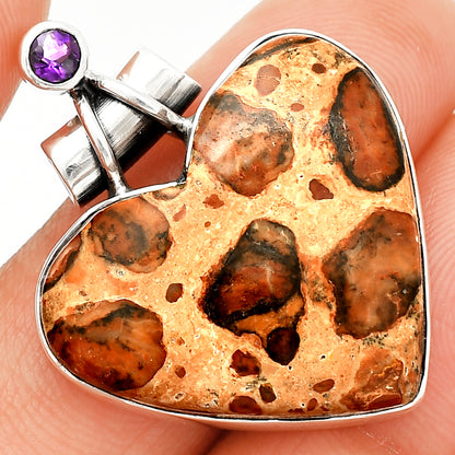 Heart - Leopardite Jasper & Amethyst Pendant P-1159 SDP149675