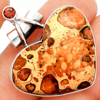 Heart - Leopardite Jasper & Garnet Pendant P-1159 SDP149676