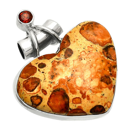 Heart - Leopardite Jasper & Garnet Pendant P-1159 SDP149676