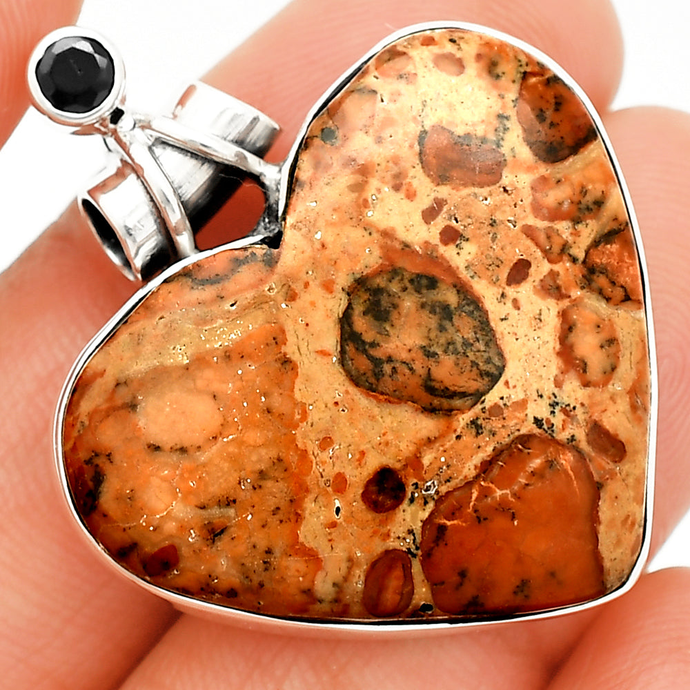 Heart Leopardite Jasper & Black Onyx Pendant P-1159 SDP149678