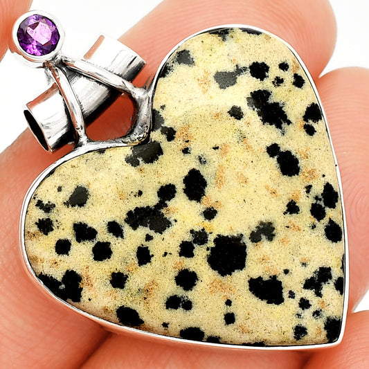 Heart - Natural Dalmatian & Amethyst Pendant P-1159 SDP149679