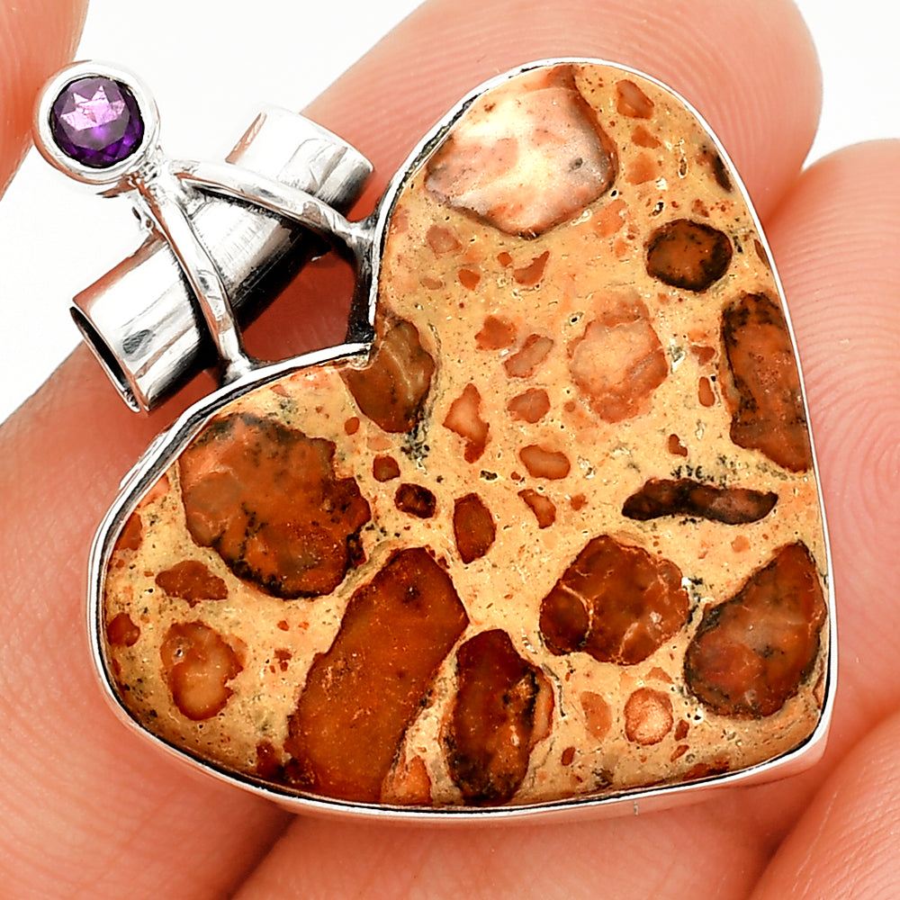 Heart - Leopardite Jasper & Amethyst Pendant P-1159 SDP149680