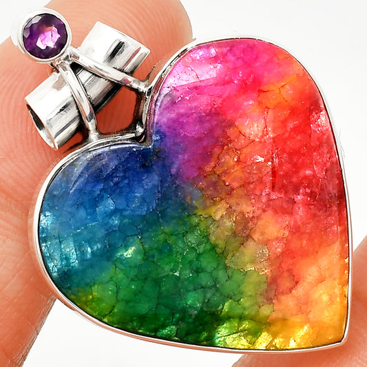 Heart - Multi Solar Quartz & Amethyst Pendant P-1159 SDP149687