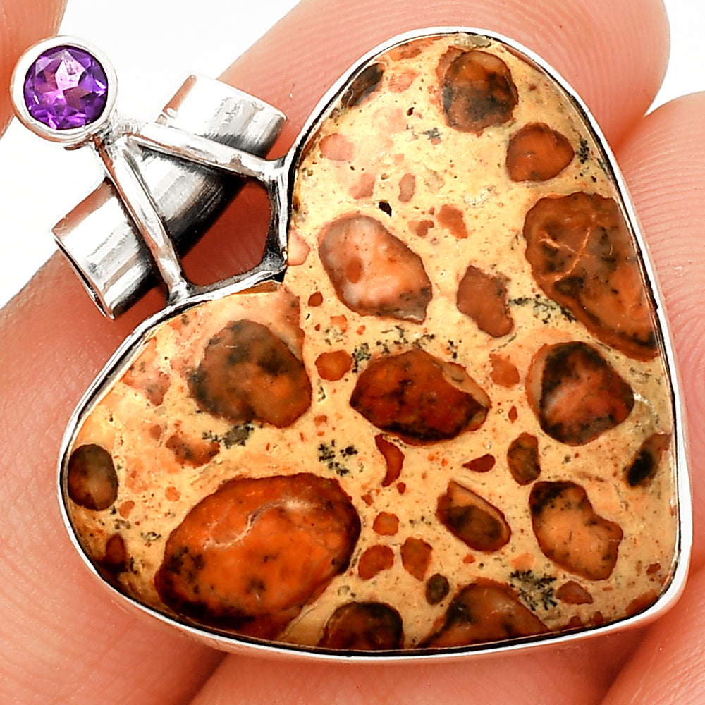 Heart - Leopardite Jasper & Amethyst Pendant P-1159 SDP149690