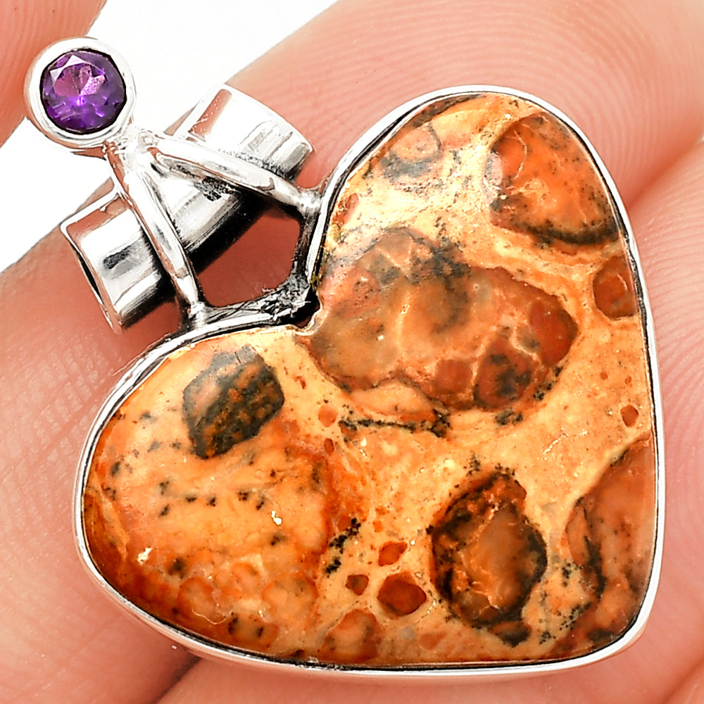 Heart - Leopardite Jasper & Amethyst Pendant P-1159 SDP149698