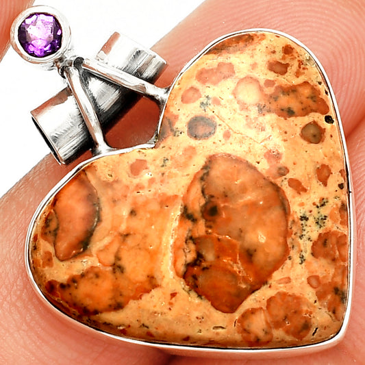 Heart - Leopardite Jasper & Amethyst Pendant P-1159 SDP149701
