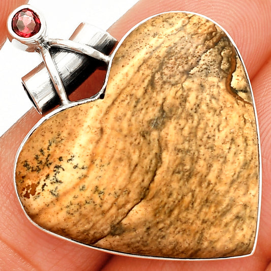 Heart - Picture Jasper & Garnet Pendant P-1159 SDP149708