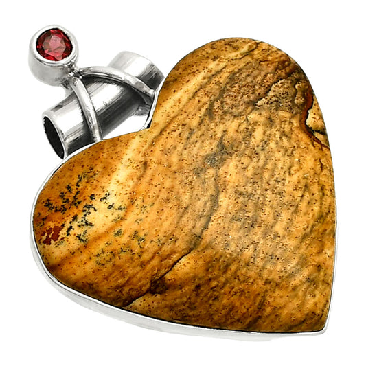 Heart - Picture Jasper & Garnet Pendant P-1159 SDP149708