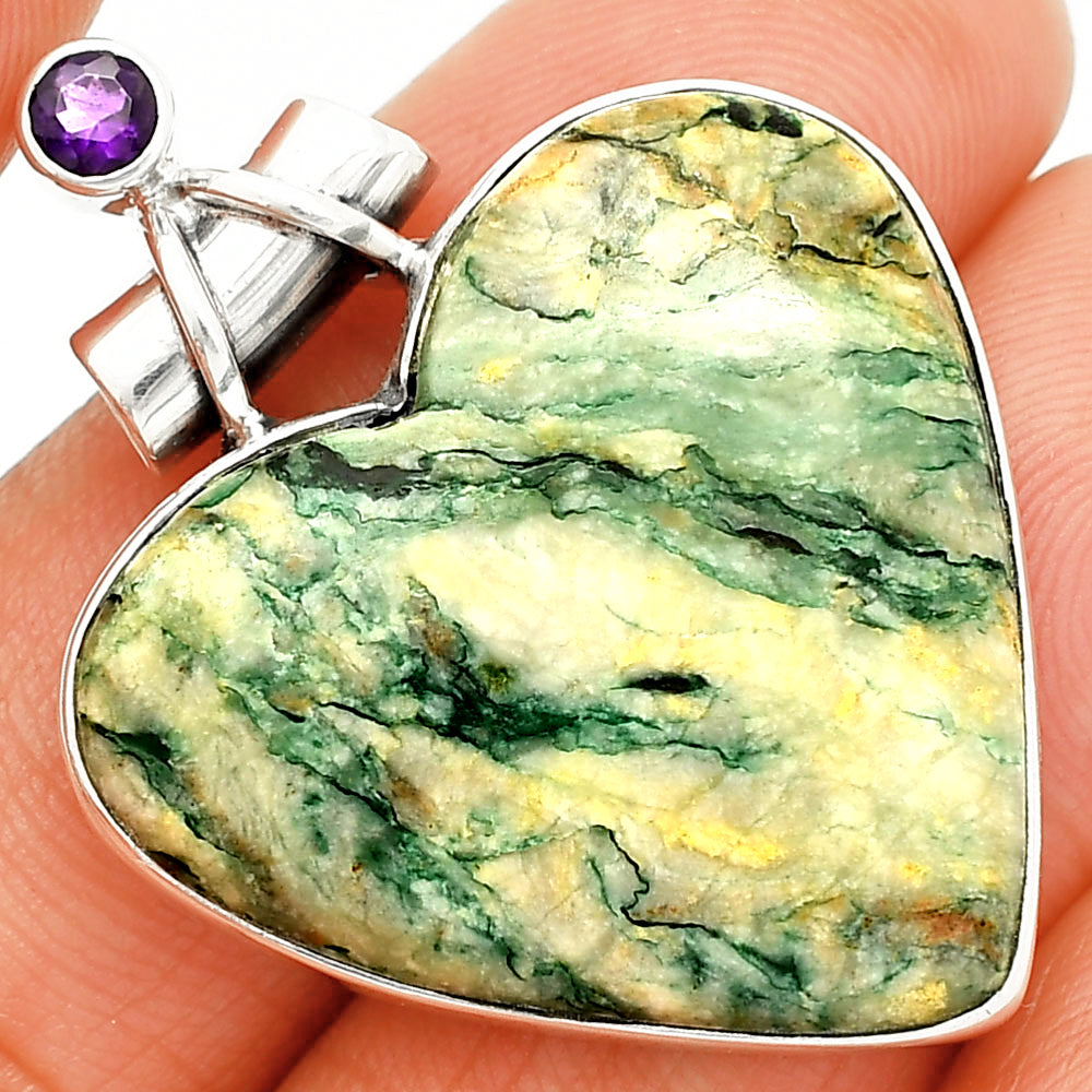 Heart - Green Mariposite & Amethyst Pendant P-1159 SDP149709