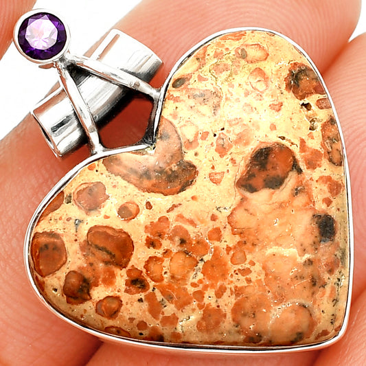 Heart - Leopardite Jasper & Amethyst Pendant P-1159 SDP149723