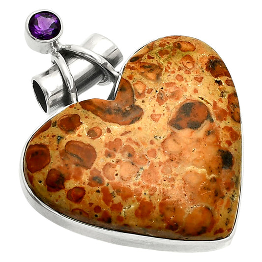 Heart - Leopardite Jasper & Amethyst Pendant P-1159 SDP149723