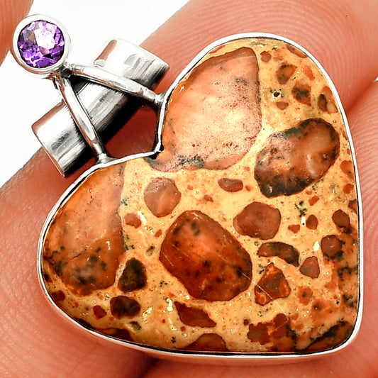 Heart - Leopardite Jasper & Amethyst Pendant P-1159 SDP149726