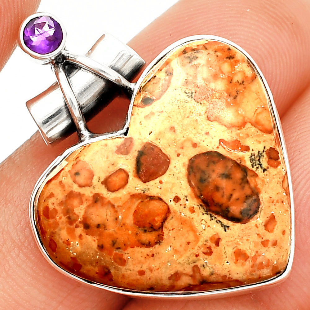 Heart - Leopardite Jasper & Amethyst Pendant P-1159 SDP149735