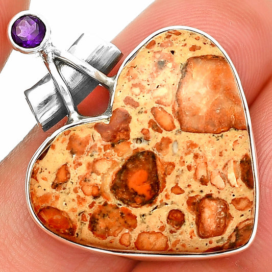 Heart - Leopardite Jasper & Amethyst Pendant P-1159 SDP149750