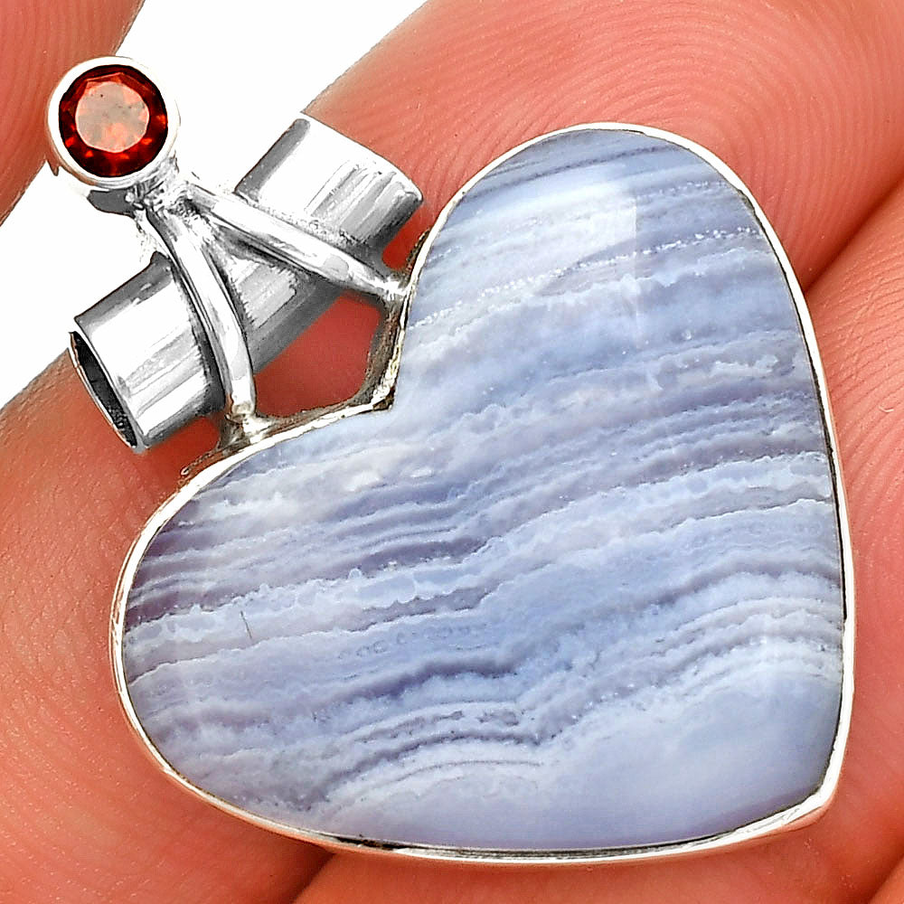 Heart - Blue Lace Agate & Garnet Pendant P-1159 SDP149756